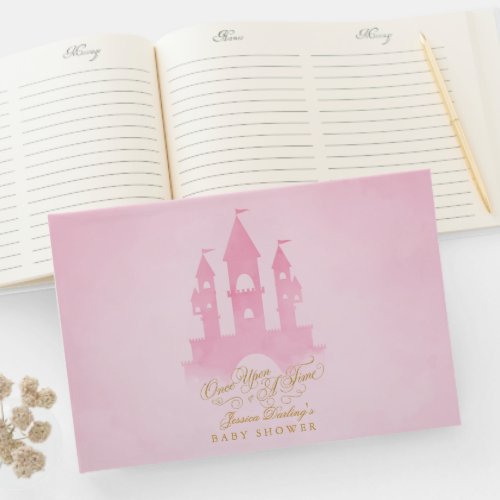 Pink fairy tale castle baby shower Guest Book