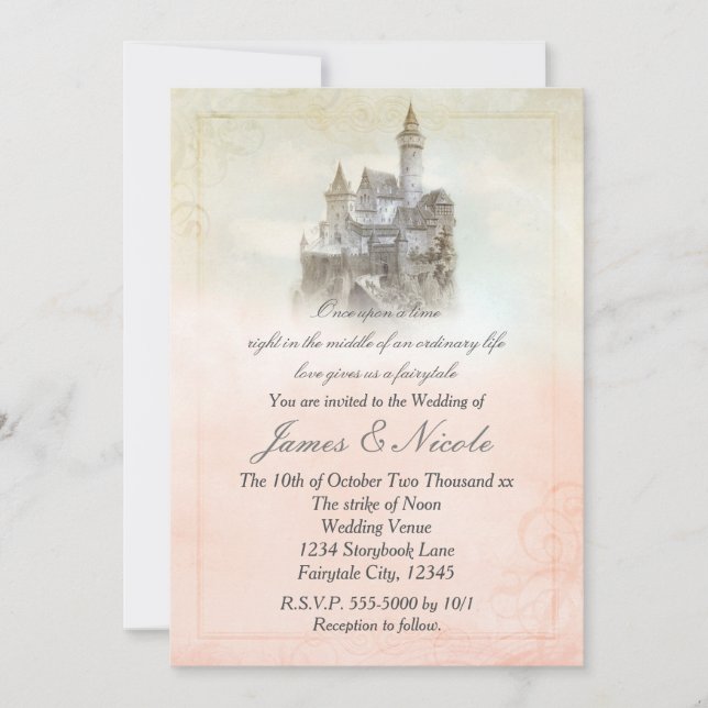 Pink Fairy Tale Storybook Castle Wedding Invitation (Front)