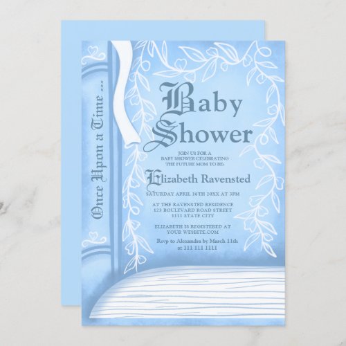 Pink fairy tale storytelling book boy baby shower invitation