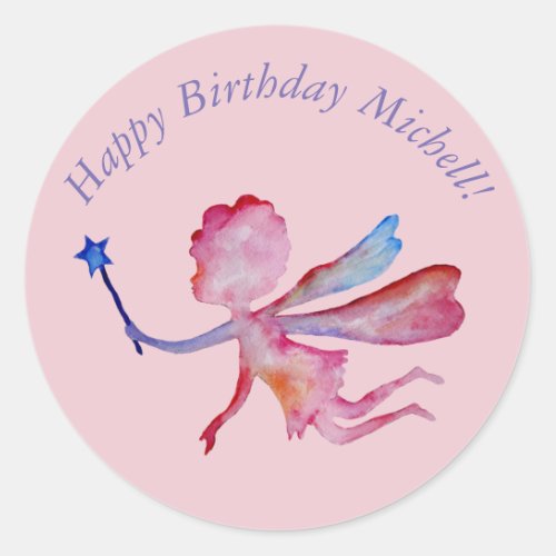 Pink Fairy Watercolor DrawinClassic Round Sticker