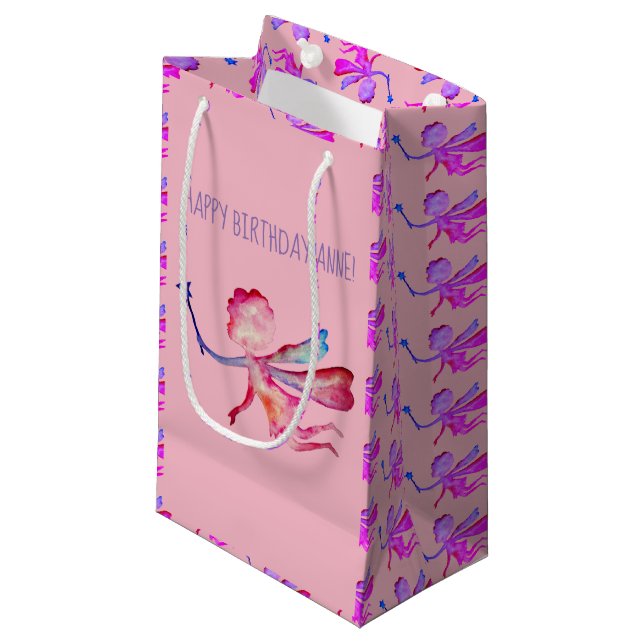 Pink Fairy Watercolor Drawing Custom Gift Bag (Front Angled)