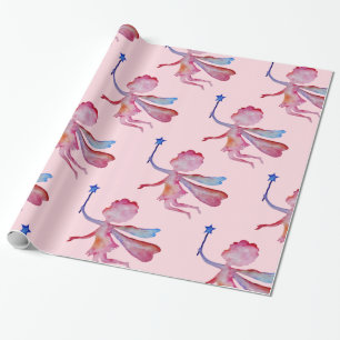 Pink Fairy Watercolor Drawing Wrapping Paper