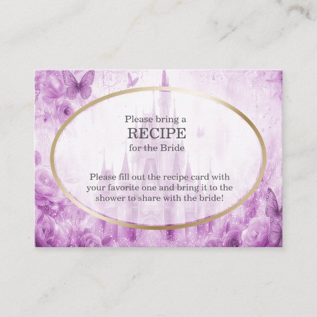 Pink Fairytale Castle Bridal Shower Recipe Request Enclosure Card (Front)