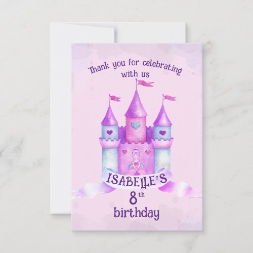 Pink Fairytale Castle Lil Princess Birthday Party Thank You Card