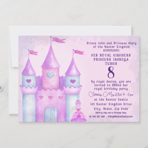 Pink Fairytale Castle Princess Birthday Party Invitation