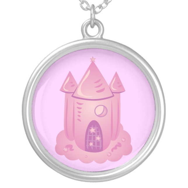 Pink Fairytale Castle Silver Plated Necklace (Front)
