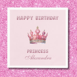 Pink Fairytale Crown Princess Birthday Napkins