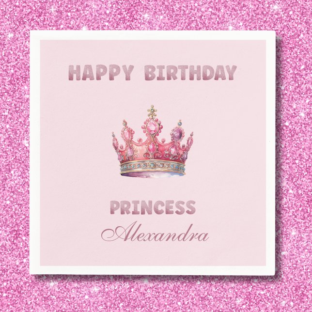 Pink Fairytale Crown Princess Birthday Napkins (Creator Uploaded)