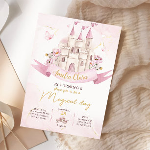 Pink Fairytale Princess Castle Girl Birthday Invitation
