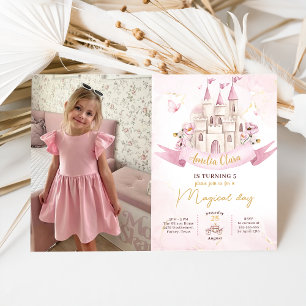 Pink Fairytale Princess Castle Girl Birthday Photo Invitation