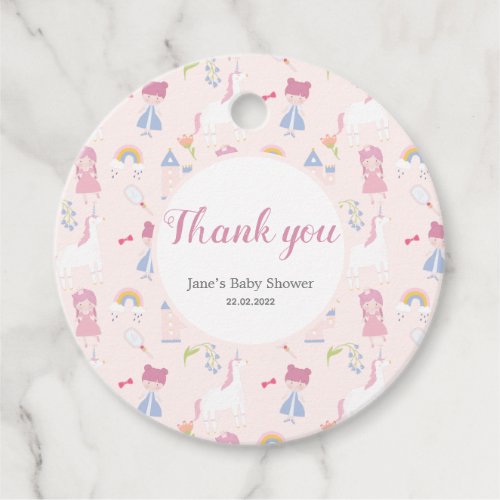 Pink Fairytale Princess Unicorn Thank Baby Shower  Favor Tags