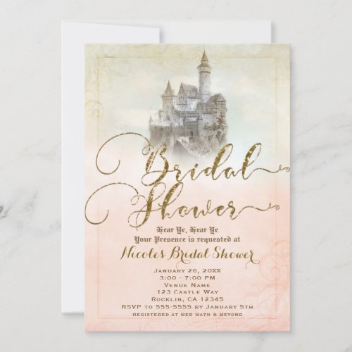 Pink Fairytale Storybook Castle Bridal Shower  Invitation