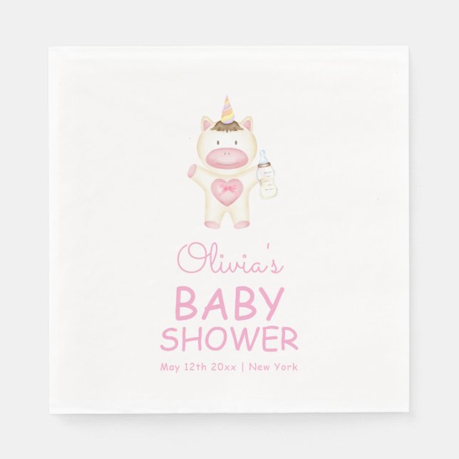 Pink Fairytale Unicorn Bottle Baby Shower  Napkins (Front)