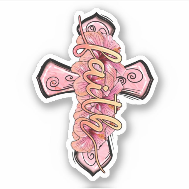 Pink Faith Cross Christian Sticker (Front)