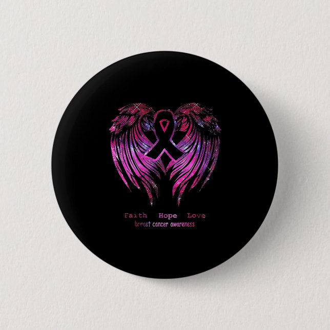 Pink Faith Hope Love Wings Breast Cancer Awareness Button (Front)