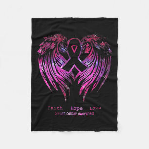 Pink Faith Hope Love Wings Breast Cancer Awareness Fleece Blanket