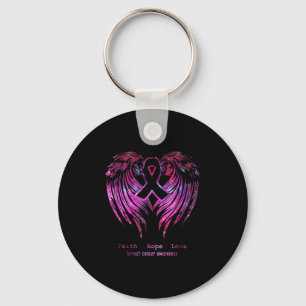 Pink Faith Hope Love Wings Breast Cancer Awareness Keychain