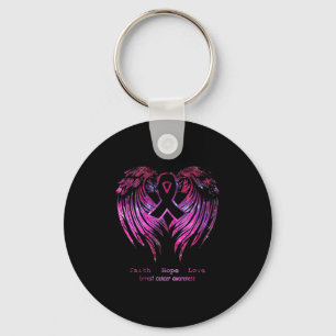 Pink Faith Hope Love Wings Breast Cancer Awareness Keychain