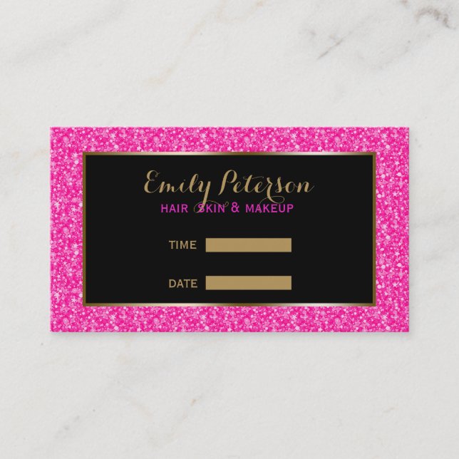 Pink Fake Glitter Gold Accents Business Card (Front)