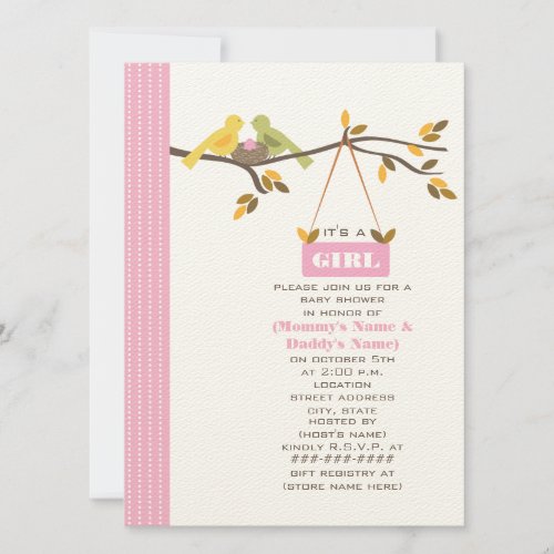 Pink Fall Baby Shower Mommy  Daddy Birds  Nest Invitation