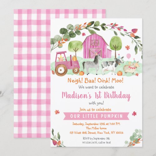 Pink Fall Farm Pumpkin Birthday