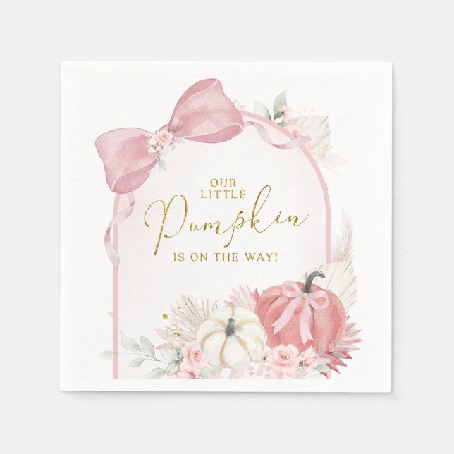 Pink Fall Floral Coquette Pumpkin Paper Napkins (Front)