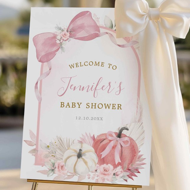Pink Fall Floral Coquette Pumpkin Welcome Sign (Creator Uploaded)