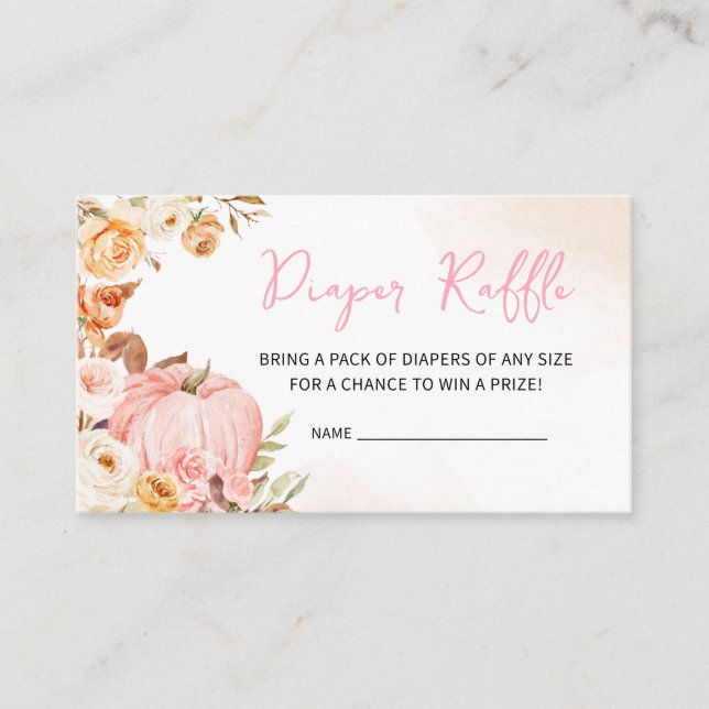 Pink Fall Floral Pumpkin Baby Shower Diaper Raffle Enclosure Card (Front)