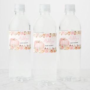 Pink Fall Floral Pumpkin Baby Shower Water Bottle Label
