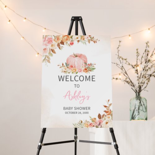 Pink Fall Floral Pumpkin Baby Shower Welcome Sign