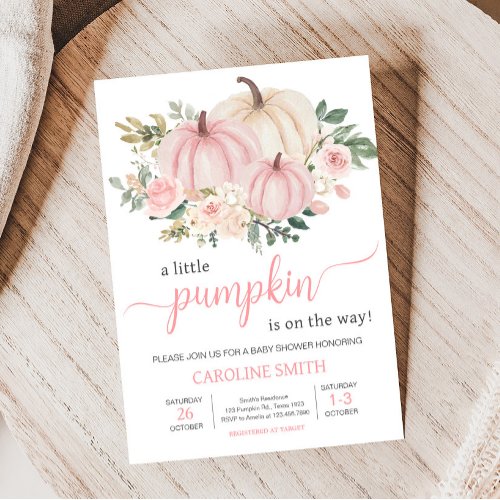 Pink Fall Floral Pumpkin Invitation