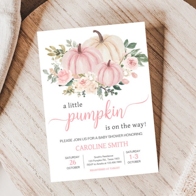 Pink Fall Floral Pumpkin Invitation (Fall Pumpkin Baby Shower Invitation
)