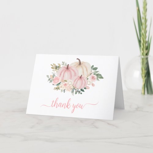 Pink Fall Floral Pumpkin Thank You Card