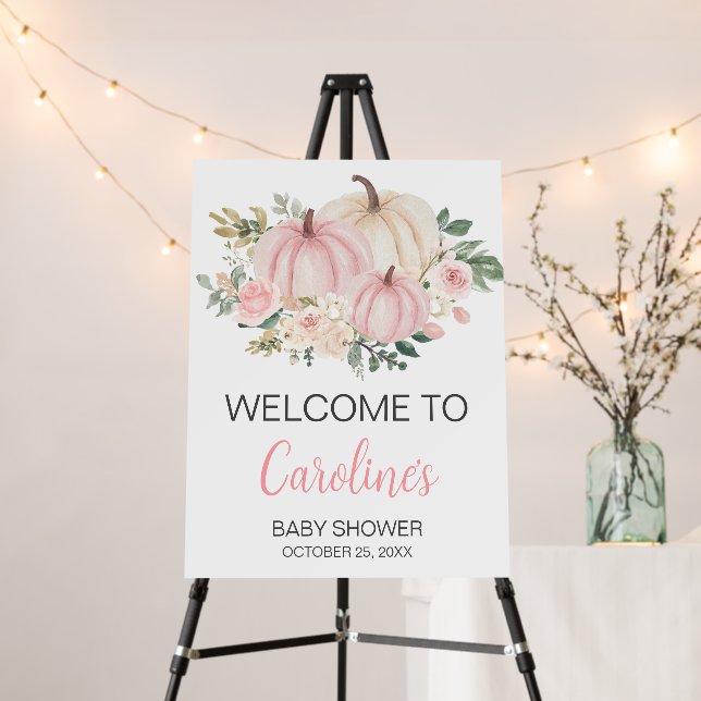 Pink Fall Floral Pumpkin Welcome Sign (In Situ (Stand))