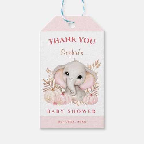 Pink Fall Girl Baby Shower Paper Favor Tags