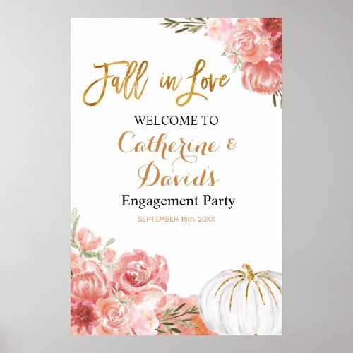 Pink Fall in Love Engagement Party Welcome Sign