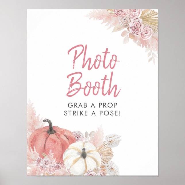 Pink Fall in Love Pumpkin Photo Booth Sign (Front)