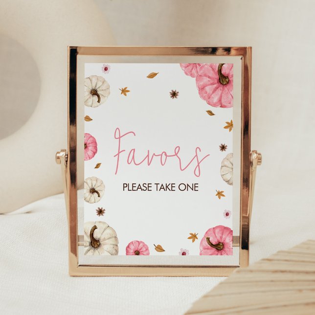 Pink Fall Little Pumpkin Baby Shower Favors Poster (Girl Fall Pumpkin Baby Shower Favors Sign)