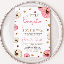 Pink Fall Little Pumpkin Baby Shower Invitation