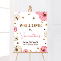 Pink Fall Little Pumpkin Baby Shower Welcome Poster