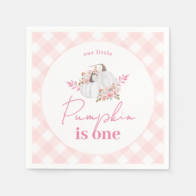 Pink Fall Plaid Our Little Pumpkin 1st Birthday Napkins (Front)