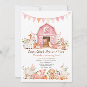 Pink Fall Pumpkin Autumn Farm Animals Birthday Invitation