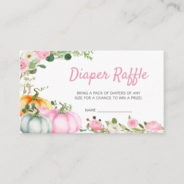 Pink Fall Pumpkin Baby Shower Diaper Raffle Enclosure Card (Front)