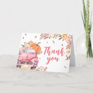 Pink Fall Pumpkin Truck Baby Shower Letterpress Thank You Card