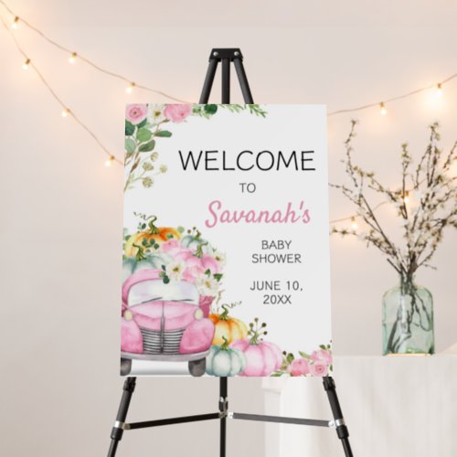 Pink Fall Pumpkin Truck Baby Shower Welcome Sign