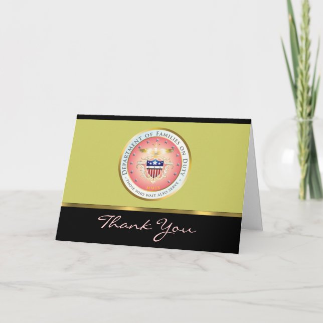 Pink Families on Duty Seal Customize Greeting Thank You Card (Front)