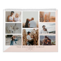 Pink family monogram name blush 20 photo collage calendar