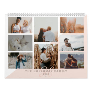 Pink family monogram name blush 20 photo collage calendar