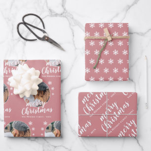 Pink Family Photo Snowflake Merry Christmas  Wrapping Paper Sheets