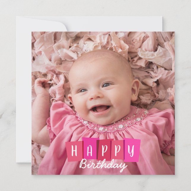 Pink Family Portrait Flat Birthday Greeting Card (Front)